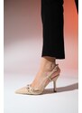 LuviShoes FAROE Beige Patent Leather Women's Pointed Toe High Heel Shoes