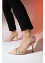LuviShoes FAROE Beige Patent Leather Women's Pointed Toe High Heel Shoes