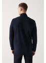 Avva Men's Navy Blue Zippered High Neck Parachute Fabric Detail Regular Fit Fleece Sweatshirt