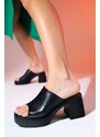LuviShoes ARVEL Black Skin Women's Platform Heeled Slippers