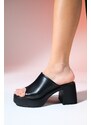 LuviShoes ARVEL Black Skin Women's Platform Heeled Slippers