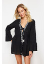 Trendyol Black Mini Woven Stripe Accessory Kimono&Kaftan