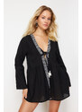 Trendyol Black Mini Woven Stripe Accessory Kimono&Kaftan