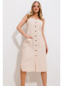 Trend Alaçatı Stili Women's Ecru Midi Length Linen Woven Dress