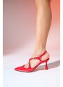 LuviShoes COJE Red Patent Leather Women's Pointed Toe Thin Heel Shoes