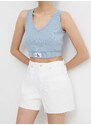 Džínové šortky Calvin Klein Jeans dámské, béžová barva, hladké, high waist, J20J222811