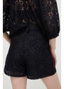 Kraťasy Desigual LACE dámské, černá barva, hladké, high waist, 24SWPW21