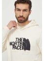 Bavlněná mikina The North Face pánská, béžová barva, s kapucí, s potiskem, NF0A87ETQLI1