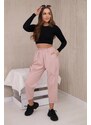 MladaModa Stylové kalhoty s kapsami model 6719N pudrově růžové