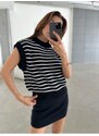 Laluvia Black-Ecru Striped Sweater