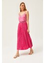 Olalook A-Line Pleated Skirt With Fuchsia Leather Look