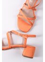 Tamaris Oranžové semišové sandály na hrubém podpatku 1-28204