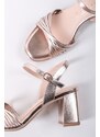 Tamaris Růžovozlaté sandály na hrubém podpatku 1-28324