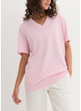 bonprix Dlouhé tričko s výstřihem do V (5 ks v balení), krátký rukáv Růžová