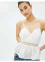 Koton Strapless Blouse V-Neck Lace Detail Ruffled Ribbed