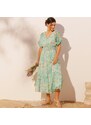 Blancheporte Dlouhé voálové šaty s potiskem zelená/růžová 36