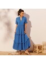 Blancheporte Dlouhé volánové šaty s výstřihem do "V" zářivě modrá 36