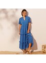 Blancheporte Dlouhé volánové šaty s výstřihem do "V" zářivě modrá 36