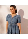 Blancheporte Dlouhé denimové šaty sepraná modrá 36