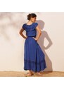 Blancheporte Dlouhé šaty s volánovým výstřihem modrá 38