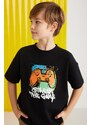 GRIMELANGE Jery Boys 100% Cotton Printed Short Sleeve Black T-shirt