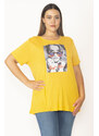 Şans Women's Plus Size Yellow Digital Printed Viscose Blouse