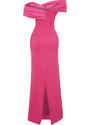Trendyol Pink Fitted Asymmetric Collar Poplin Detail Long Evening Evening Dress
