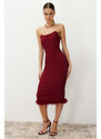 Trendyol Burgundy Body-fitting Woven Corset Detail Otricated Elegant Evening Dress