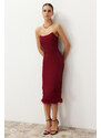 Trendyol Burgundy Body-fitting Woven Corset Detail Otricated Elegant Evening Dress