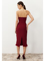 Trendyol Burgundy Body-fitting Woven Corset Detail Otricated Elegant Evening Dress