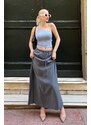 Madmext Women's Smoky Elastic Waist Long Skirt