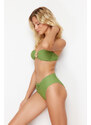 Trendyol Green Plain Draped High Waist Regular Bikini Bottom