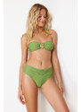 Trendyol Green Plain Draped High Waist Regular Bikini Bottom