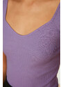 Trendyol Lilac Fitted/Clothing, Ribbed Cotton, Stretchy Knit Blouse