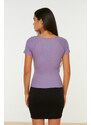 Trendyol Lilac Fitted/Clothing, Ribbed Cotton, Stretchy Knit Blouse