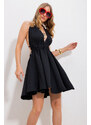Trend Alaçatı Stili Women's Black Halter Neck Decollete Decollete Flounce Skirt Dress