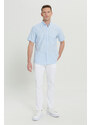 ALTINYILDIZ CLASSICS Men's Light Blue Comfort Fit Comfy Cut Buttoned Collar Check Short Sleeve Shirt.