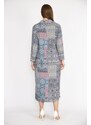 Şans Women's Blue Plus Size Woven Viscose Fabric Front Buttoned Long Dress