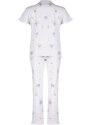 Trendyol Ecru-Multi Color 100% Cotton Floral Ruffle Detail Knitted Pajamas Set
