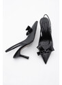 Marjin Women's Stiletto Bow Open Back Scarf Heeled Shoes Torney Black Patent Leather