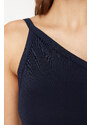 Trendyol Navy Blue Single Sleeve Micro Flexible Snap Knitted Bodysuit