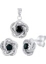 SILVEGO Stříbrný set šperků ROSALYN - náušnice a přívěsek s přírodním safírem a Brilliance Zirconia JJJS0088SA
