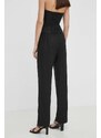 Plátěné kalhoty Samsoe Samsoe HOYS černá barva, jednoduché, medium waist, F23900002