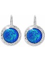 SkloBižuterie-J Stříbrné náušnice s opálem a křišťálky Swarovski Opal Round blue I