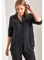 Bianco Lucci Women's Lace Patterned Shirt with Fold Sleeves