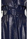 Trendyol Navy Blue Oversize Wide Cut Patent Leather Trench Coat