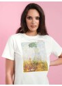 Sinsay - Bavlněné tričko s potiskem - krémová