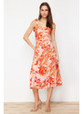 Trendyol Pink Floral A-Line Viscose Midi Woven Dress