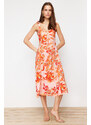 Trendyol Pink Floral A-Line Viscose Midi Woven Dress