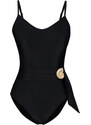 Trendyol Black Belted U-Neck Regular Swimsuit with Accessories